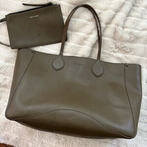 Rebecca Minkoff Leather Green Tote Bag with detachable zipper pouch
